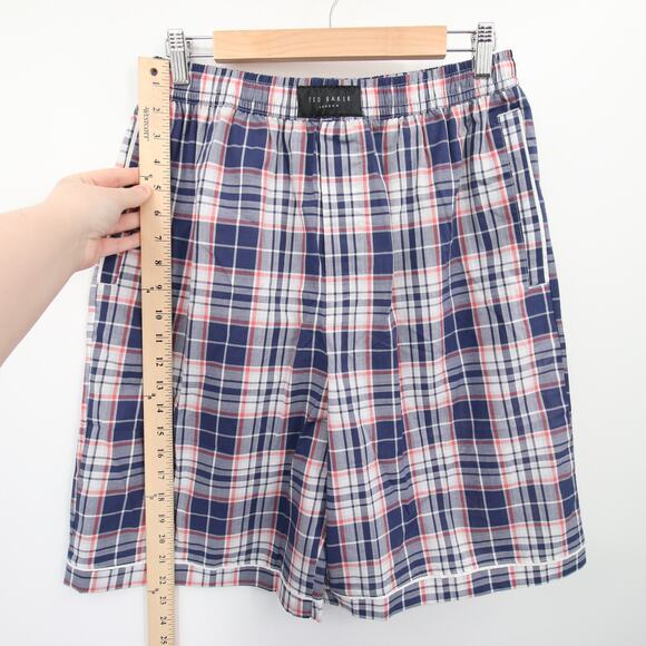 Ted Baker Men's Sleep Shorts Blue Red Plaid Boxer Style Pajama Shorts Medium - Picture 2 of 11